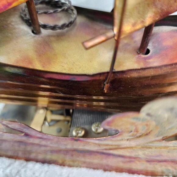 Vintage Copper Art Musical Kinetic Sailing Ship Plays Beyond the Reef Music - Picture 5 of 16